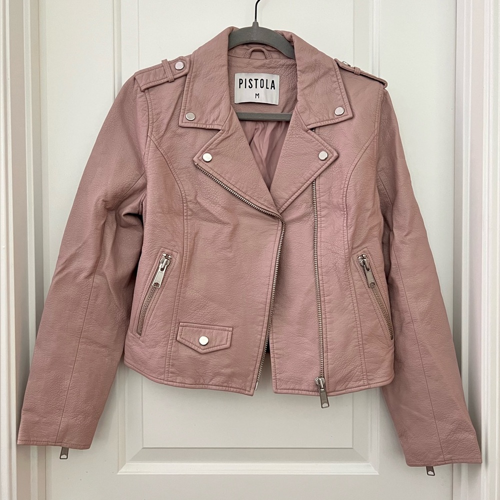Pistola, Dusty pink moto leather jacket, Size medium - Picture 1 of 6